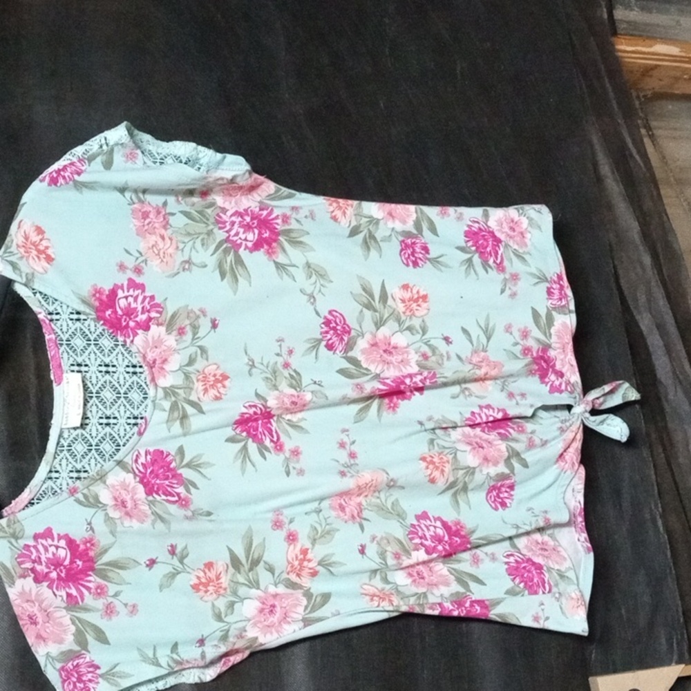 Floral Print Women's Top - Pink and Green